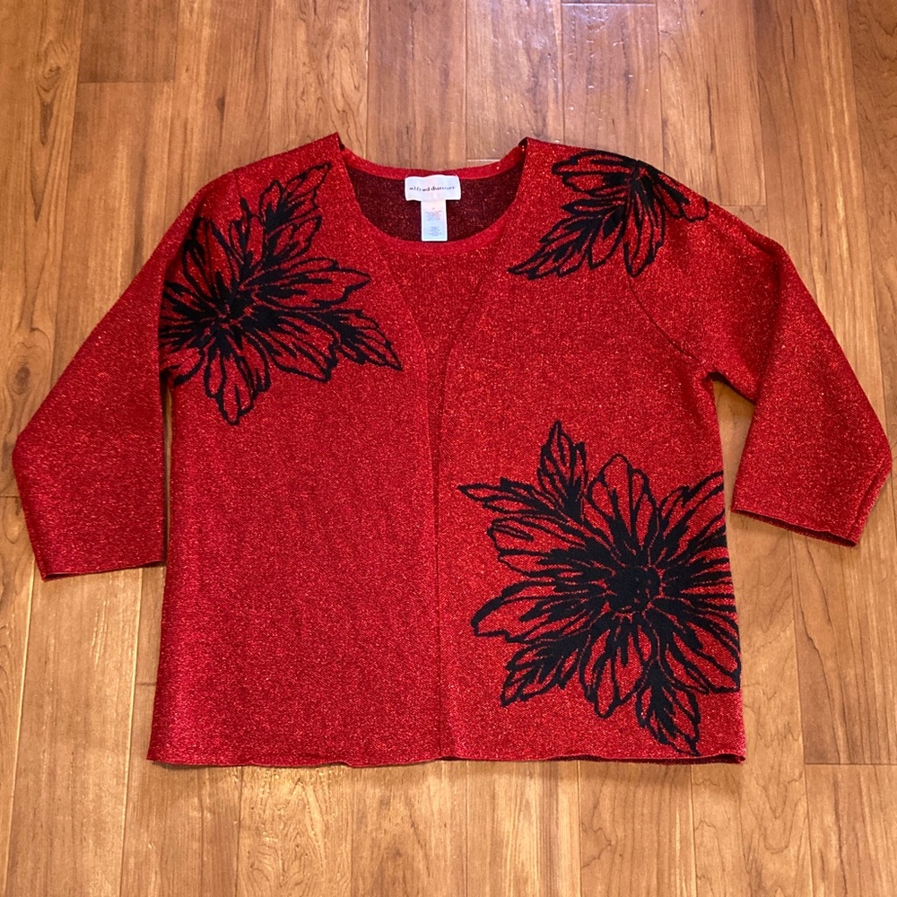 Alfred Dunner deep Red Metallic Knit Top/jacket M